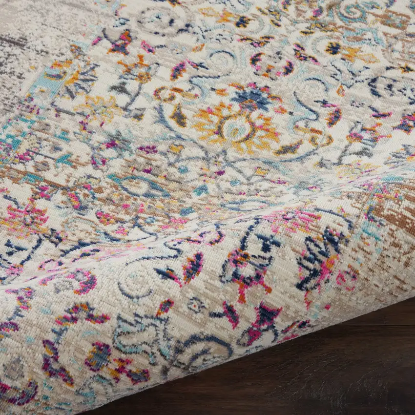 Ivory And Brown Floral Distressed Area Rug Photo 5