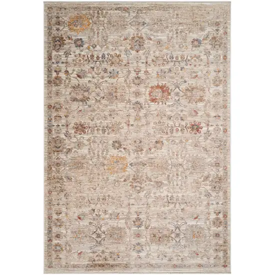 Ivory And Brown Floral Medallion Runner Rug With Fringe Photo 2