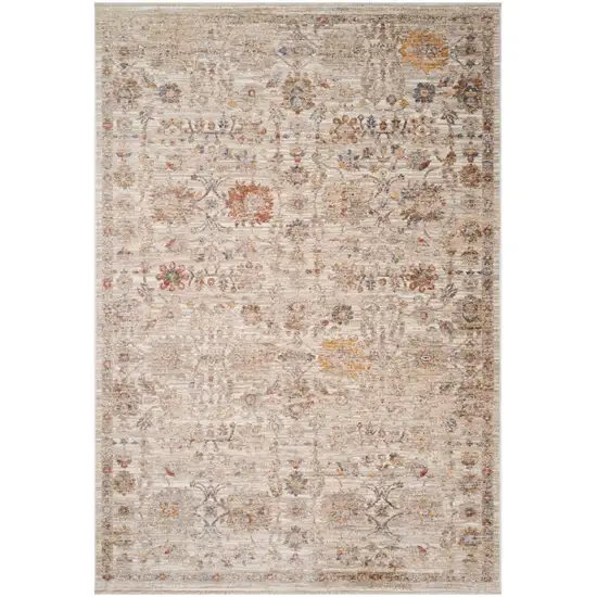 Ivory And Brown Floral Medallion Runner Rug With Fringe Photo 6