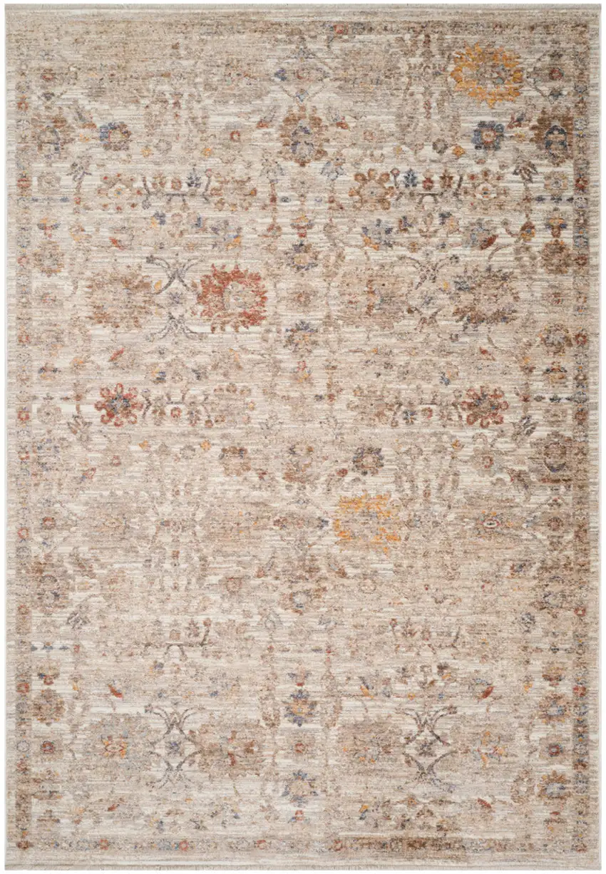 Ivory And Brown Floral Medallion Runner Rug With Fringe Photo 6