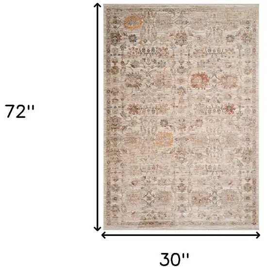 Ivory And Brown Floral Medallion Runner Rug With Fringe Photo 3