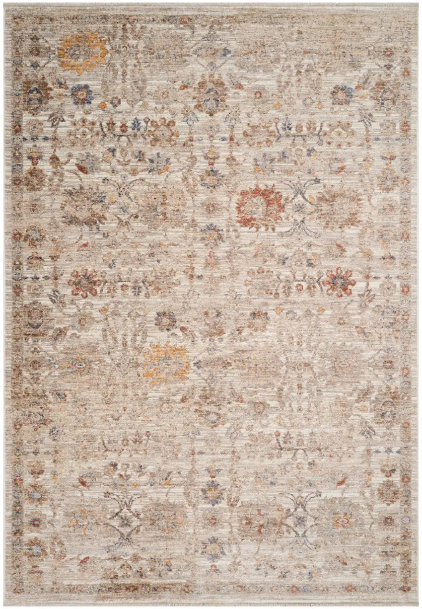 Ivory And Brown Floral Medallion Runner Rug With Fringe Photo 2