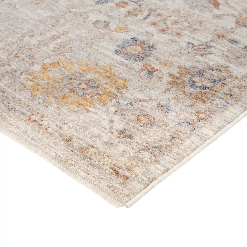 Ivory And Brown Floral Medallion Runner Rug With Fringe Photo 7