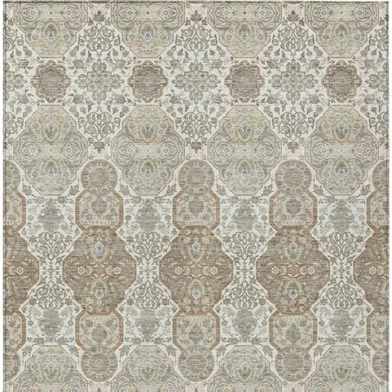 Ivory And Brown Floral Washable Indoor Outdoor Area Rug Photo 4