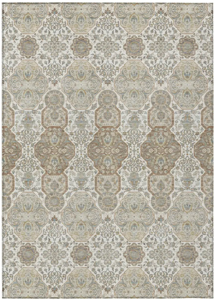 Ivory And Brown Floral Washable Indoor Outdoor Area Rug Photo 2