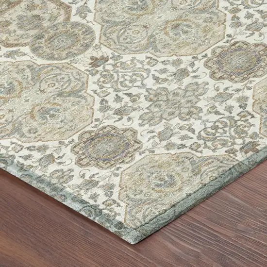 Ivory And Brown Floral Washable Indoor Outdoor Area Rug Photo 5