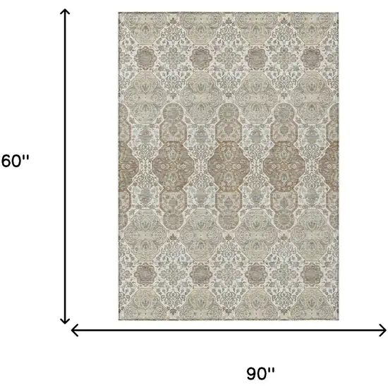 Ivory And Brown Floral Washable Indoor Outdoor Area Rug Photo 7