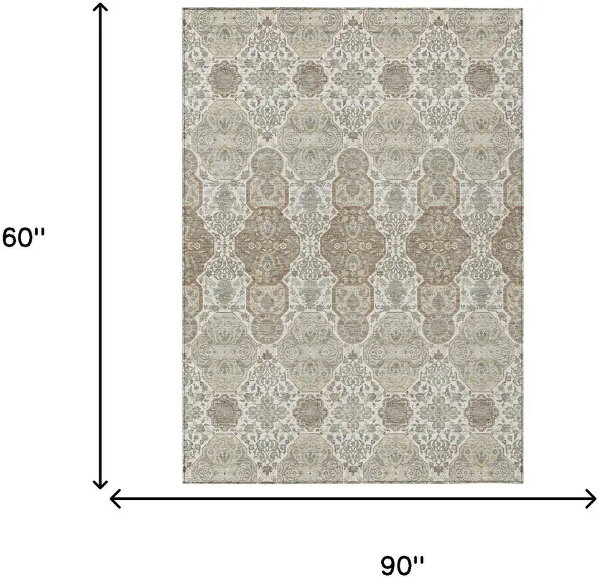 Ivory And Brown Floral Washable Indoor Outdoor Area Rug Photo 7