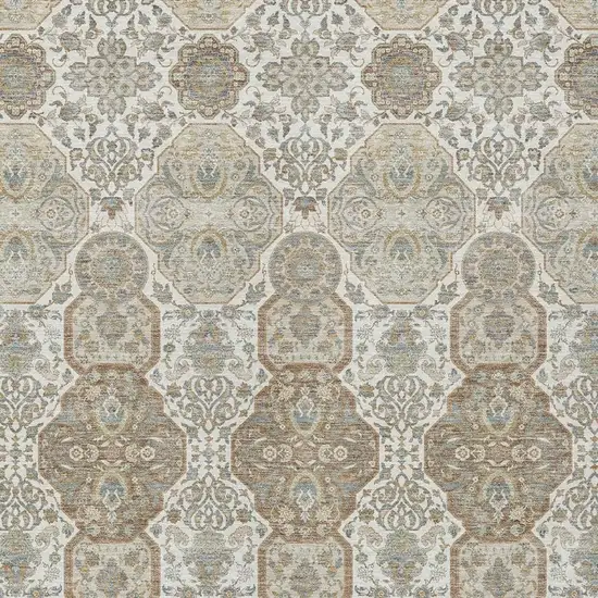 Ivory And Brown Floral Washable Indoor Outdoor Area Rug Photo 3