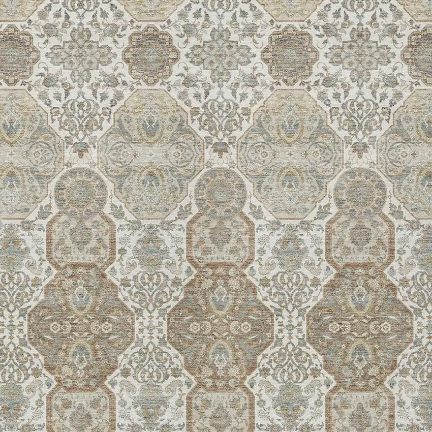 Ivory And Brown Floral Washable Indoor Outdoor Area Rug Photo 3