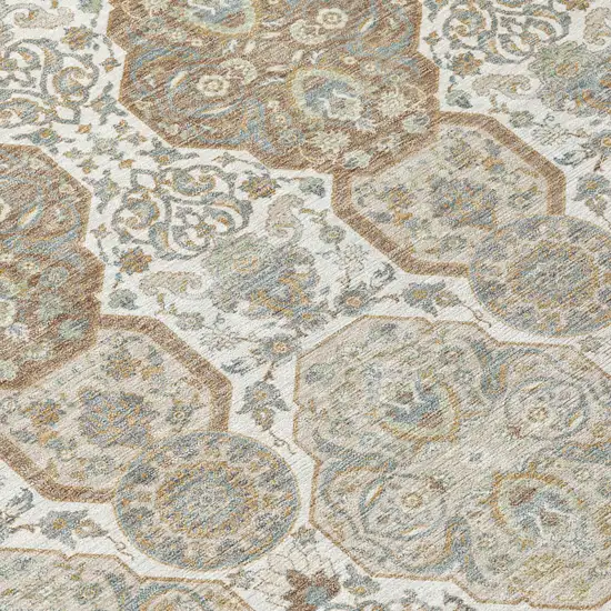 Ivory And Brown Floral Washable Indoor Outdoor Area Rug Photo 6