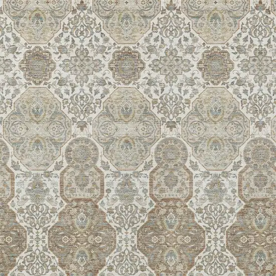 Ivory And Brown Floral Washable Indoor Outdoor Area Rug Photo 3