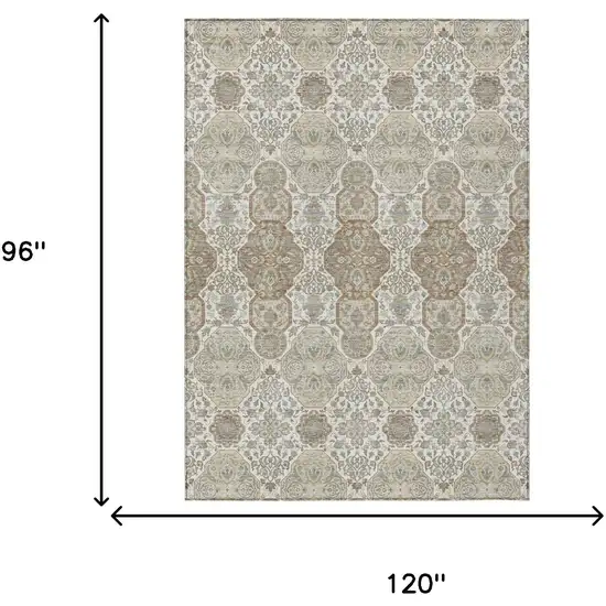 Ivory And Brown Floral Washable Indoor Outdoor Area Rug Photo 7