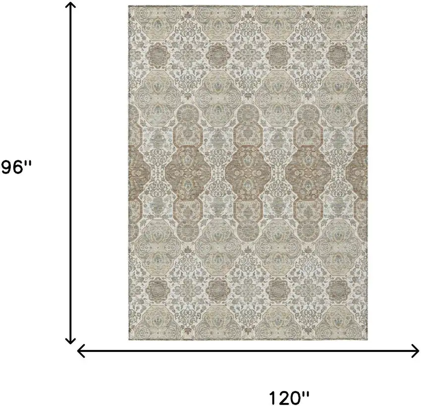 Ivory And Brown Floral Washable Indoor Outdoor Area Rug Photo 7