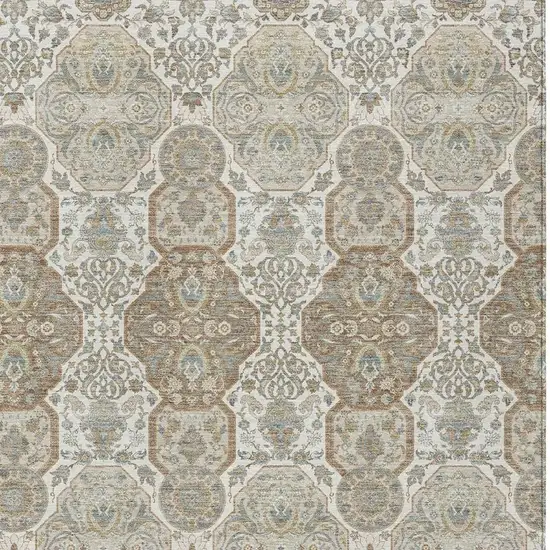 Ivory And Brown Floral Washable Indoor Outdoor Area Rug Photo 3