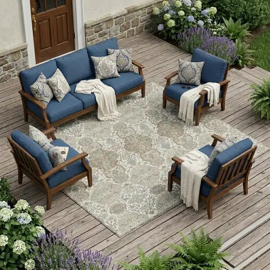 Ivory And Brown Floral Washable Indoor Outdoor Area Rug Photo 1