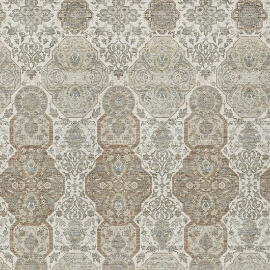 Ivory And Brown Floral Washable Indoor Outdoor Area Rug Photo 3