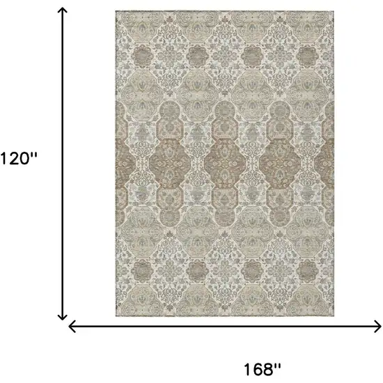 Ivory And Brown Floral Washable Indoor Outdoor Area Rug Photo 7