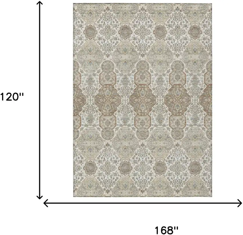 Ivory And Brown Floral Washable Indoor Outdoor Area Rug Photo 7