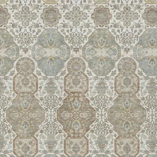 Ivory And Brown Floral Washable Indoor Outdoor Area Rug Photo 3
