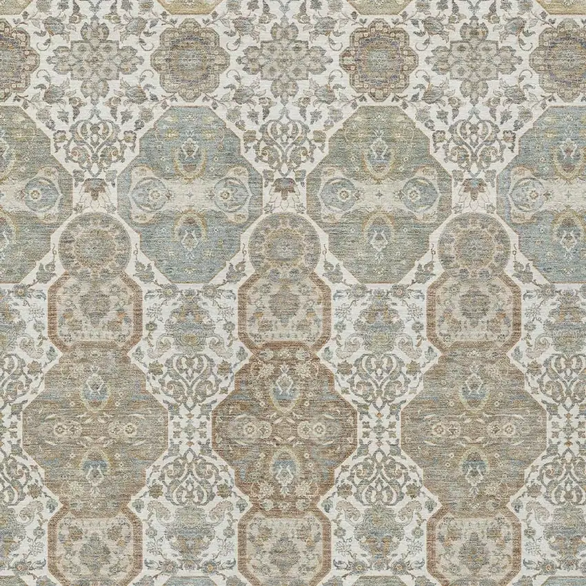 Ivory And Brown Floral Washable Indoor Outdoor Area Rug Photo 3