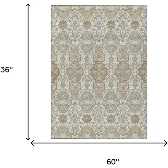 Ivory And Brown Floral Washable Indoor Outdoor Area Rug Photo 7