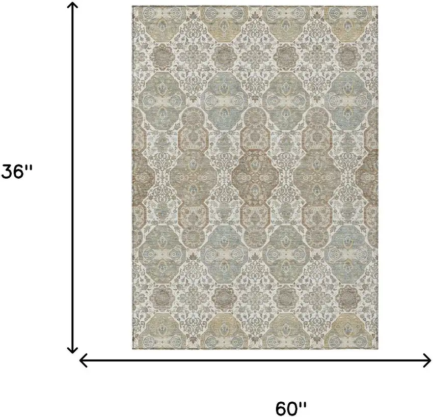 Ivory And Brown Floral Washable Indoor Outdoor Area Rug Photo 7