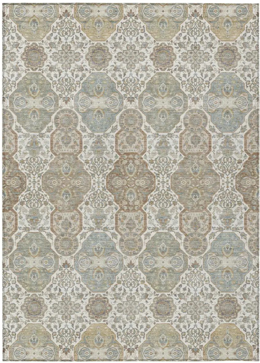 Ivory And Brown Floral Washable Indoor Outdoor Area Rug Photo 2