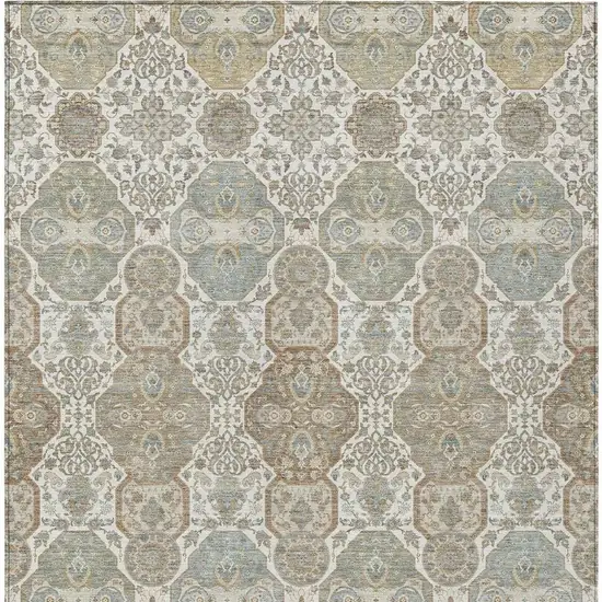 Ivory And Brown Floral Washable Indoor Outdoor Area Rug Photo 4