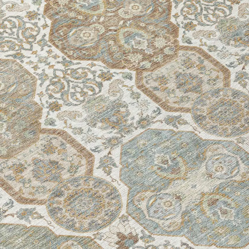 Ivory And Brown Floral Washable Indoor Outdoor Area Rug Photo 6