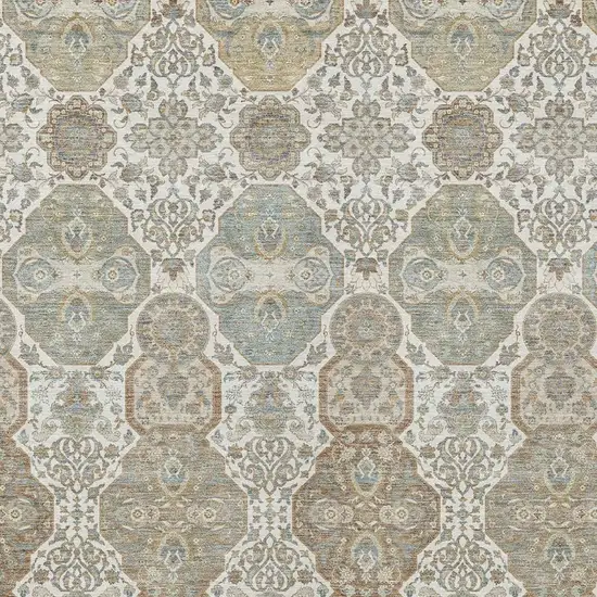 Ivory And Brown Floral Washable Indoor Outdoor Area Rug Photo 3