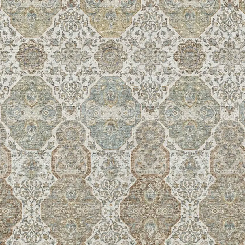 Ivory And Brown Floral Washable Indoor Outdoor Area Rug Photo 3