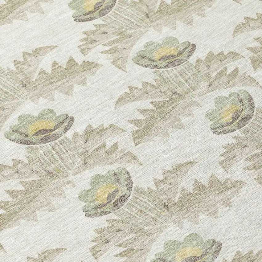 Ivory And Brown Floral Washable Indoor Outdoor Area Rug Photo 7