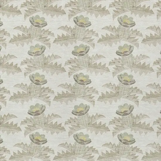 Ivory And Brown Floral Washable Indoor Outdoor Area Rug Photo 4