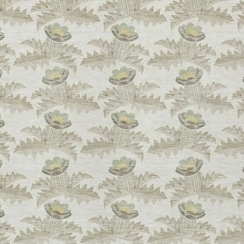 Ivory And Brown Floral Washable Indoor Outdoor Area Rug Photo 4