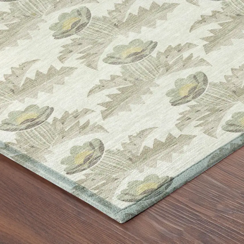 Ivory And Brown Floral Washable Indoor Outdoor Area Rug Photo 6