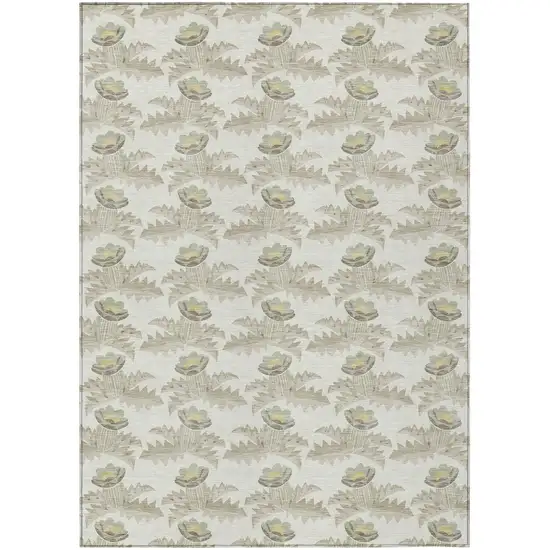 Ivory And Brown Floral Washable Indoor Outdoor Area Rug Photo 2
