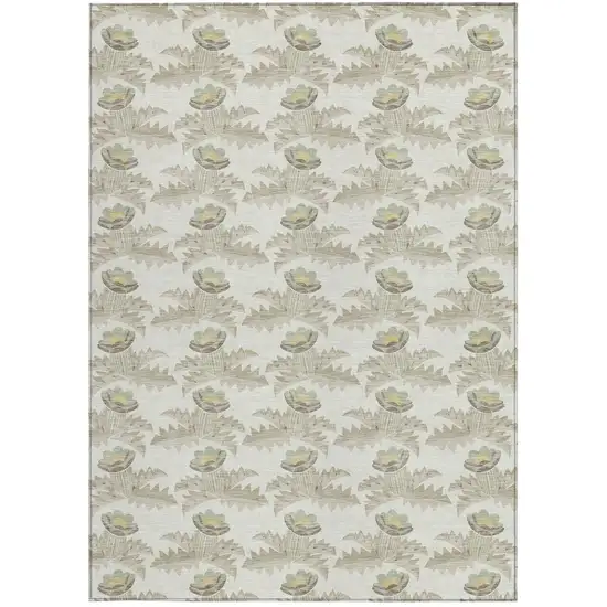Ivory And Brown Floral Washable Indoor Outdoor Area Rug Photo 3
