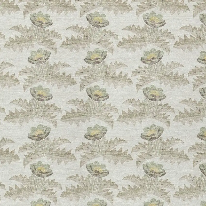 Ivory And Brown Floral Washable Indoor Outdoor Area Rug Photo 5