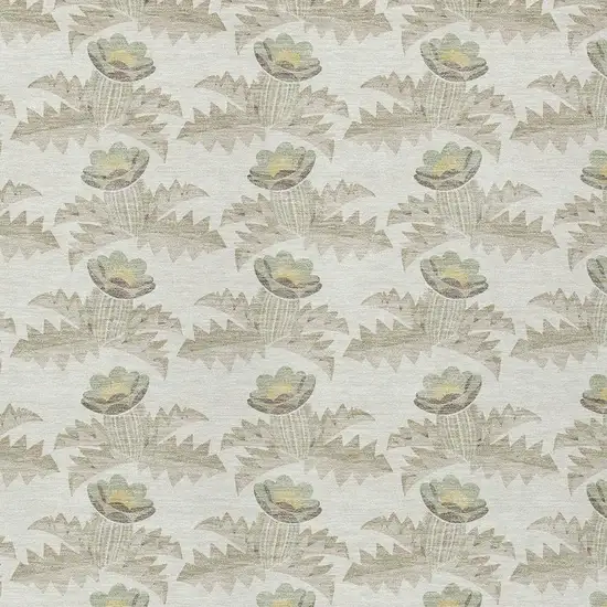 Ivory And Brown Floral Washable Indoor Outdoor Area Rug Photo 5