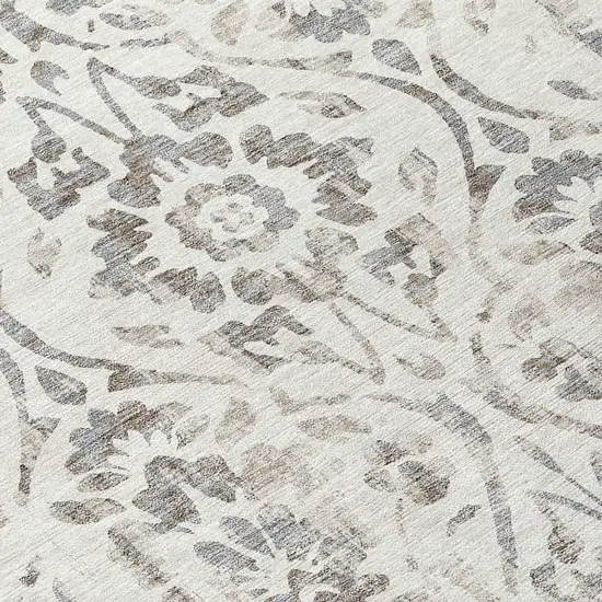 Ivory And Brown Floral Washable Indoor Outdoor Area Rug Photo 7