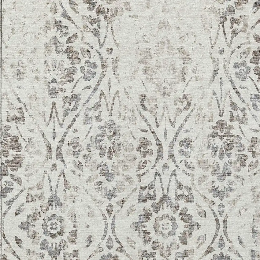 Ivory And Brown Floral Washable Indoor Outdoor Area Rug Photo 6