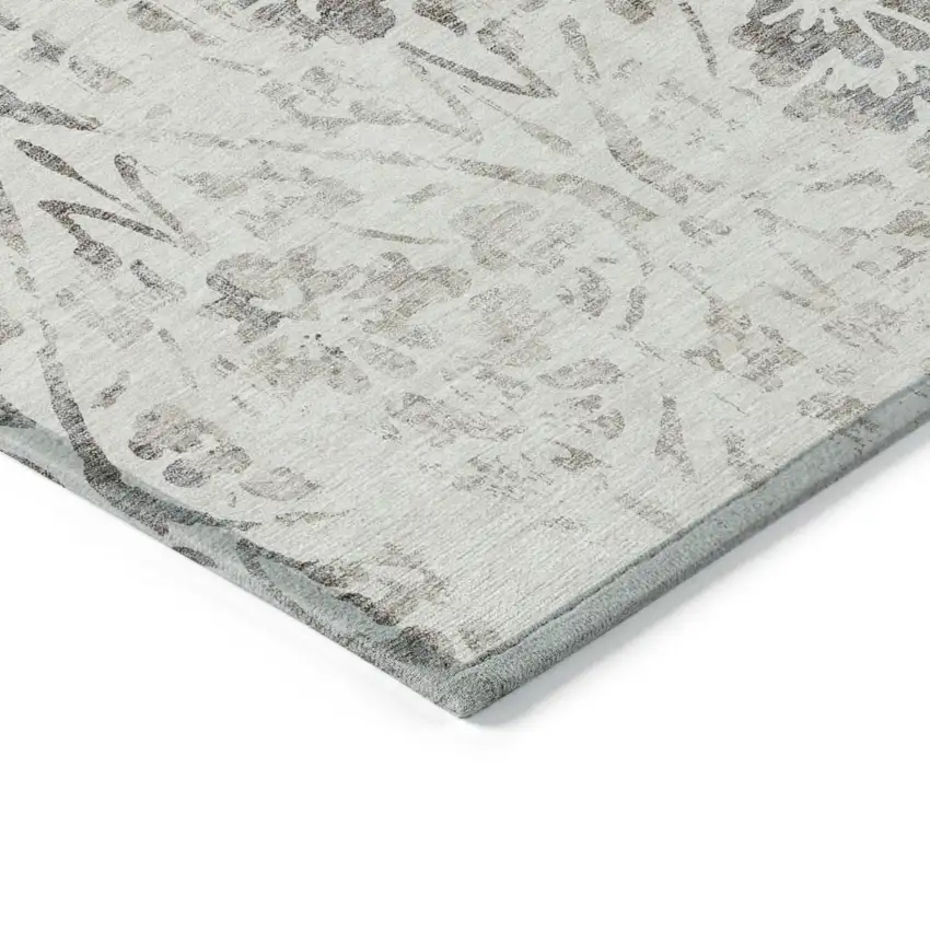Ivory And Brown Floral Washable Indoor Outdoor Area Rug Photo 5