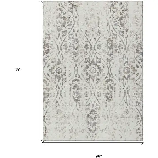 Ivory And Brown Floral Washable Indoor Outdoor Area Rug Photo 3
