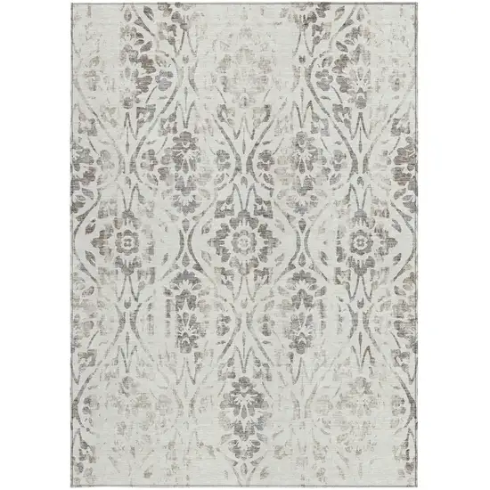 Ivory And Brown Floral Washable Indoor Outdoor Area Rug Photo 7