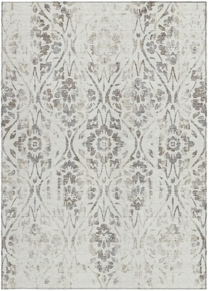 Ivory And Brown Floral Washable Indoor Outdoor Area Rug Photo 7