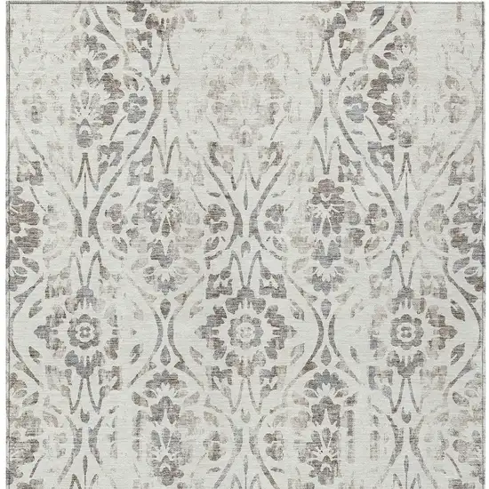 Ivory And Brown Floral Washable Indoor Outdoor Area Rug Photo 6