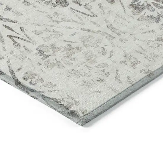 Ivory And Brown Floral Washable Indoor Outdoor Area Rug Photo 5