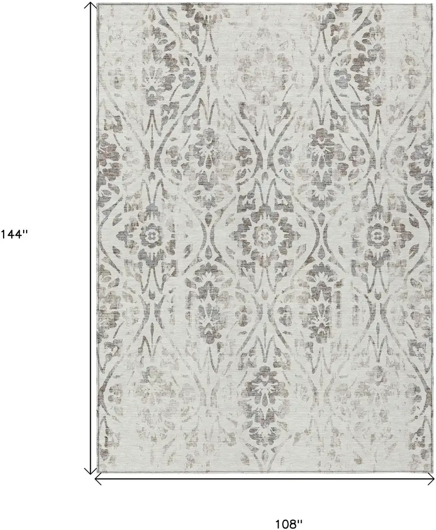 Ivory And Brown Floral Washable Indoor Outdoor Area Rug Photo 3