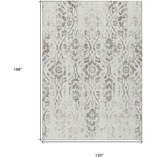 Ivory And Brown Floral Washable Indoor Outdoor Area Rug Photo 3